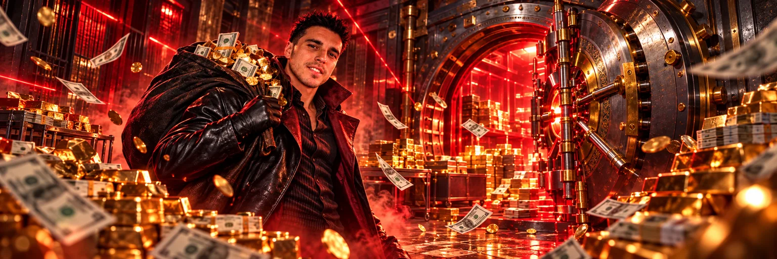 The Bandit raiding a burning gold vault